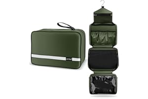 Carttiya duża kosmetyczka, męska i damska, podróżna kosmetyczka na przybory toaletowe, kosmetyczna, wodoodporna wisząca kosmetyczka, w podróż służbową, na siłownię, wakacje, do domu, (Zlelony)