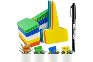 ORRDIFFI 100 Pièces Etiquette Jardin Exterieur Marqueurs en Plastique de Plantes Type T Plastique Etiquette Potager avec Stylo étanche Etiquetage Réutilisable pour Jardin,Exterieur -10 x 6 cm (Multicolore)