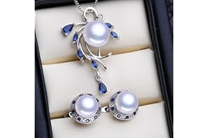 LOKILOKI 925 Sterling Silver Necklace Natural Pearl Jewelry Sets For Women Bohemian Stud Earrings Sapphire Pendant