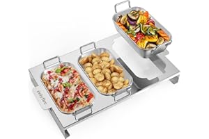 ‎ONLYFIRE Onlyfire 3er Set Grillpfännchen für Gasgrill, Edelstahl BBQ Grillschalen mit Griff und Ständer, Grill-Zubehör für Gemüse, Fleisch, Schrimps, Käse und Brot