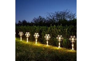 MARCO PAUL INTERIORS Marco Paul Novelty Set of 8 Christmas Snowflake Stakes Lights - Tall 35cm Lights with 40 LED's Christmas Outdoor Decorations Battery Operated Lights Festive Xmas Decorations for Garden Pathway, Lawn