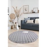 Bubble Yuvarlak Gri Uzun T&uuml;yl&uuml; Yumuşak Peluş Kaymaz Yıkanabilir Salon Oturma Odası Balkon Halısı 150 x 150