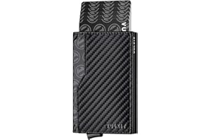 VULKIT Tarjetero con Doble Ventana de Identificación Cartera de Cuero Cartera con Bloqueo RFID Cartera de Tarjeta Emergente Automática para Tarjetas y Notas