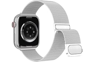Higgs Metall Armband Kompatibel mit Apple Watch Ultra/Ultra 2 Armband 41mm 40mm 38mm 42mm 44mm 45mm 49mm Damen Herren, Dual Magnetisch Armbänder für iWatch Series 9 8 SE 7 6 5 4 3 2 1, Silber