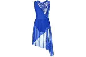 Aislor Vêtement Fille Danse Latin Jazz Salsa Paillettes Sequins Robe de Danse Lyrique Justaucorps avec Culotte Gym Ballet Tenue Danse Patinage