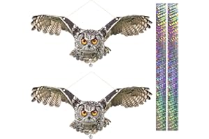 Lifreer 4PCS Bird Scare Hawk Fake Owl, Reflective Owl Hanging Decoration, Dual-Side Printed Raster Fake Hawk Eagle to Keep Birds Away from Patio Garden Windows Porch Tree