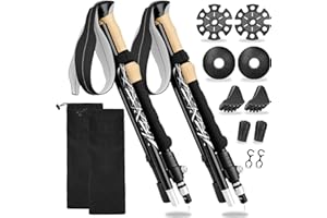 BITOYO Bastones Senderismo, 2Pcs Bastones Trekking Plegables Aluminio 7075 Antichoque Palos Senderismo Ligeros con 4 Pares de Topes de Goma Bastones Trail Running para Hombres y Mujere Camping Trekking