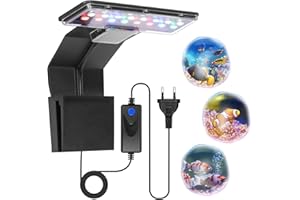 Adiwo Luce per Clip per Acquario, 3 Colori Luce Acquario LED, 9W Mini Luce per Acquario a Led per 6 mm di Spessore Acquario, 16 LED per Illuminazione Acquario (Nero)