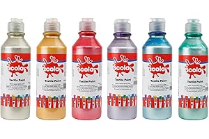 Scola Textile Fabric Paint, 6 Assorted Metallic Colours, 300ml Bottles, School Supplies, Art and Crafts Projects, Children's Craft Projects, For Kids
