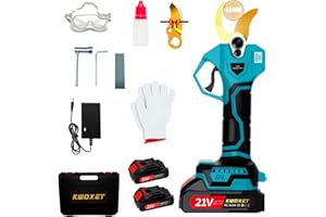 Secateur Electrique Sans fil- Kwoxet Sécateur électrique avec Ouverture de Coupe 40mm & Écran LCD | Lame SK6 Acier Trempé | Batterie 21V 2x2000mAh | Cisaille Jardin et Arboricole(Bleu)
