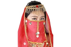 Grouptap Silk belly dance sexy face veil mask costume red/rose/yellow womens girls Arabian Turkish outfits with gold jewelry tie