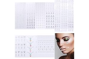 YERIA 1038 Pz Gemme Brillantini Adesivi, Tatuaggi Temporanei Brillantini Viso Brillantini Adesivi Glitter Make Up per brillantini Corpo Occhi, Strass Viso per Festival Decorazioni per Nail Art
