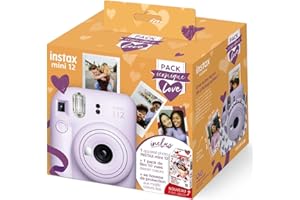 Pack Iconique Love Appareil Photo instantané Fujifilm instax Mini 12 Violet + Pack de Film 10 Vues + Housse de Protection