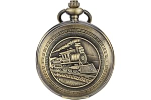 Tiong Vintage Locomotive Pocket Watch for Men Arabic Numerals Dial 3D Steam Train Design Men's Pocket Watches with Chain