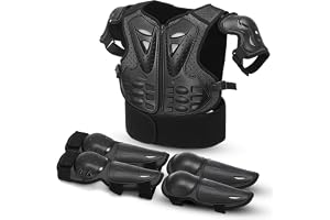 WODHMIEY Skyddsset för Barn Skyddsset Motocross Mountainbike Bröstskydd med Knäarmbåge Justerbar Stötdämpande Andas för Cykel