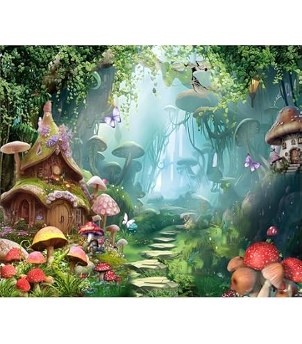 YongFoto Fondale Fotografico In Vinile 1x1,5m - Favola Foresta Con Lanterne, Fiori E Prato, Per Sessione Foto Bambini