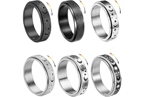 APMGONT 6 Stück Spinner Ring Damen Edelstahl Silber Ring Herren Damen Set Edelstahl Vintage Ringe Mond Stern Rollring Drehbarer Rings Partnerringe Trauringe für Frauen Männer Größe 54-65