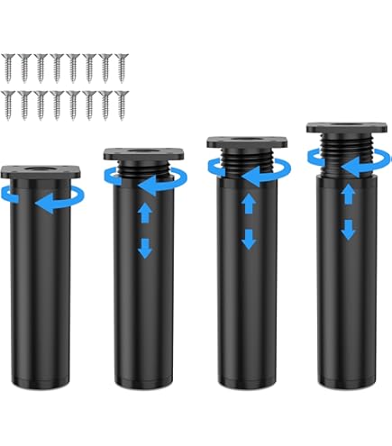 4 Pieds De Meuble Réglables, Métal Noir Mat, Hauteur 8CM Réglable à