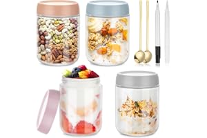 Zocipro 4 szklanki Overnight Oats, 500 ml, szklanki do przygotowywania posiłków, z pokrywką, do domowych marmolady, musli, jogurtów, puddingu, na wynos, 4 sztuki