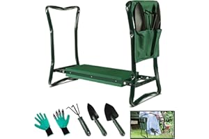 MASTERTOP Garden Kneeler, Folding Gardening Kneeler Seat with Tool Pouch, Portable Gardening Foam Pads Bench Stool for Men Women Gardeners Kneeling-Green, Send 1 Gardening Gloves and 3 Garden Tools