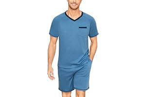 Litherday Piżama męska letnia bawełniana piżama męska z krótkim rękawem zestaw piżamy męska w kratę bielizna nocna 2 sztuki kieszenie S-XXL