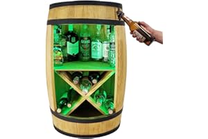 ‎WEECO weeco Holzfass mit Flaschenöffner und Weinregal RGB LED Beleuchtung. Fassbar 80cm - Rustikale deko Barschrank - Hausbar Weinrefal, Fassbier, Whisky Bar. Geschenk für Männer (Hellbraun/Eiche)