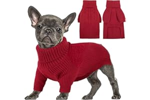 PUZAUKAL Jersey Perro de Punto Suave Suéter de Perro de Cuello Alto de Invierno Cálido Suéteres de Navidad para Perros de Manga Larga para Perro Pequeño Mediano Grande Rojo(M)