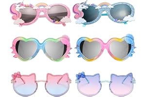 JSTHHTT Pack of 6 Daisy Round Sunglasses, Cute Heart Sunglasses, Flower Shaped Glasses, Party Glasses, Round, UV 400 Protection, for Toddlers, Girls, Boys, Beach Party