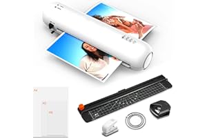 WODONDOG 6-in-1 A4 Cold & Thermal Laminator Machine with 15 Pouches, Paper Cutter, Corner Rounder, Hole Puncher & Binder Rings - 9 Inch Laminator for Home/Office/School (White)
