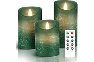 AiiBowy Candele LED Candele Senza Fiamma [3 pezzi] Fiamma tremolante, Telecomando, Funzione timer timer dimmer, Candele All'aperto, Natale, Compleanni, Feste, Fatrimoni (Verde)
