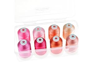 New brothread - 15 Options - 8 Snap Spools of 1000m Each Polyester Machine Embroidery Thread with Clear Plastic Storage Box for Embroidery & Quilting - Pink/Rose/Flesh
