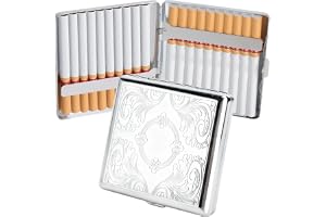 Cigarettfodral metall 2 stycken – graverat rostfritt stål fodral för 20 cigaretter – bärbar cigarettbox med snäppstängning – robust cigarettbox, present för män och kvinnor på språng