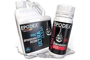 EPODEX Epoxidharz Set PRO | Kristallklares Epoxy Resin für Gießhöhen bis 2cm | Gießharz Set ohne oder mit Farbstoffen | Resin-Kunst (Art Resin), Doming, Schmuck, kleine Form- und Gussteile
