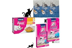 OsoRetail Lotto per gatti: 1x12 mangime umido Vitakraft Poésie Classique gelatina, 2x6 Vitakraft Snack Liquido Salmone con Omega3, 2x3 Vitakraft Stick Mini Salmone