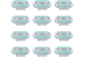 KSYWYDU 12 Pièces Recharge de Lames pour Femme, 3 Lames avec Bande Lubrifiante Compatibles Venus Manches, Rasage Précis et Doux, Idéales pour Peaux Sensibles, Peau Lisse et Protégée, Anti-Irritations, Bleue