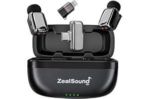 ZealSound M6 Micro Cravate Sans Fil pour iPhone Android téléphone, Mini Microphone Lavalier 5g Léger avec Réduction de Bruit,100m Portée pour Vlogging, Streaming, Podcast, YouTube, TikTok, Interview