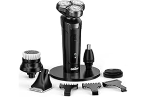 Sejoy Electric Rotary Shaver Men UK, Electric Razor for Men, Shaving Razor Pubic Hair Beard Body, Electric Shavers Men Beard Trimmer, 5 in 1 IPX7 Waterproof Wet and Dry, Rechargeable Cordless Black