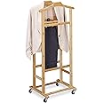 Relaxdays Valet on Castors, for Men and Women, Bamboo Clothes Rack, in Bedroom or Hallway, HWD: 107x47x37 cm, Natural