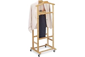 Relaxdays Służba męska na kółkach, z bambusa, półka na ubrania do sypialni, wys. x gł.: 107 x 47 x 37 cm, naturalny