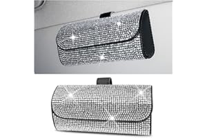 JNNJ Auto Brillenetui, Kristall Brillen Aufbewahrungsbox Auto, Universal Strass Auto Brillenetui, Sonnenbrillenhalter Aufbewahrungsbox Für Sonnenblende(Weiß)