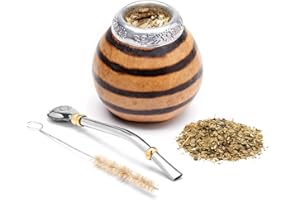 balibetov Kit Mate Argentino - Set de Mate de Calabaza Natural Hecho a Mano en Argentina - con Bombilla (Sorbete) para Yerba Mate (Natural 01)