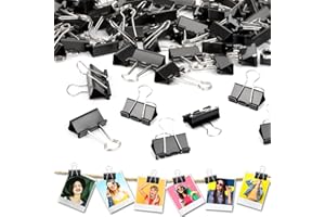 Ziamzra 50 szt. klipsów do dokumentów 25 mm metalowe klipsy z podwójnym klipsem czarne spinacze biurowe pudełko na klipsy do papieru, do biura, do dekoracji ścian, listów notatek (32 mm/19 mm/15 mm)