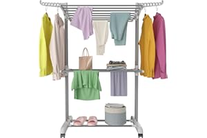 Innotic Wäscheständer mit Rollen Multifunktional 3 etagen Wäscheständer Turm Klappbar Klein Wäscheständer Platzsparender mit Flügel Wäscheturm fur Innen und draußen (hellgrau)