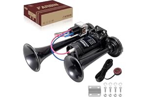 FARBIN Black Air Horn for Truck Train Horn for Car Loud Car Horn with Button Truck Horns with Compressor 12v Airhorns Horns Loud Dual Trumpet