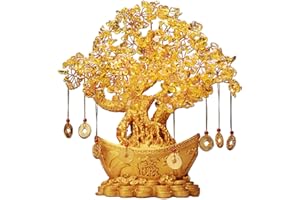 KIVRIMLARV Árbol de Dinero Chino | Maceta China de Citrino de Buena Suerte, bonsái de Citrino Good Luck, árbol de Monedas de Cristal Brillante para Mesa, Escritorio, Tienda, hogar