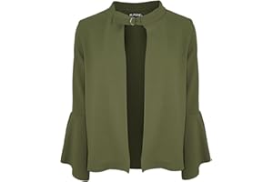 Be Jealous Womens Ladies Open Front Frill Sleeve Short Blazer Cardigan Buckle Jackets Coats UK Plus Size 8-26