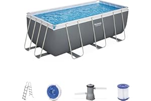 Alice's Garden - Piscine Tubulaire Hors Sol Vostok Grise Bestway. rectangulaire 4x2m avec Pompe. Filtre à Cartouche. diffuseur et échelle