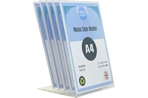 POS DISPLAY SHOP 5 x A4 Portrait Menu Sign Holder Angled Acrylic Perspex Table Display Stand Copyholder - 100% Recyclable! Handmade in The UK!