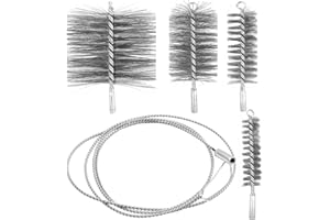 MaxEarn 5Pcs Chimney Brush Set, 4 Size (1.2"+ 2" + 3" + 6") Chimney Cleaning Brush & 3m Flexible Stainless Steel Push Rod, Chimney Sweep Kit for Flue Fireplace Sewage Pipe Fume Hood