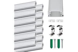 SUNNYNEST 12 Pack U Shape Led Aluminum Profile for LED Strips, 1Meter/3.3ft Aluminum Channel with Milky White Cover, Led Track Diffusers with LEDs Diffuser Cover, End Caps & Mounting Clips